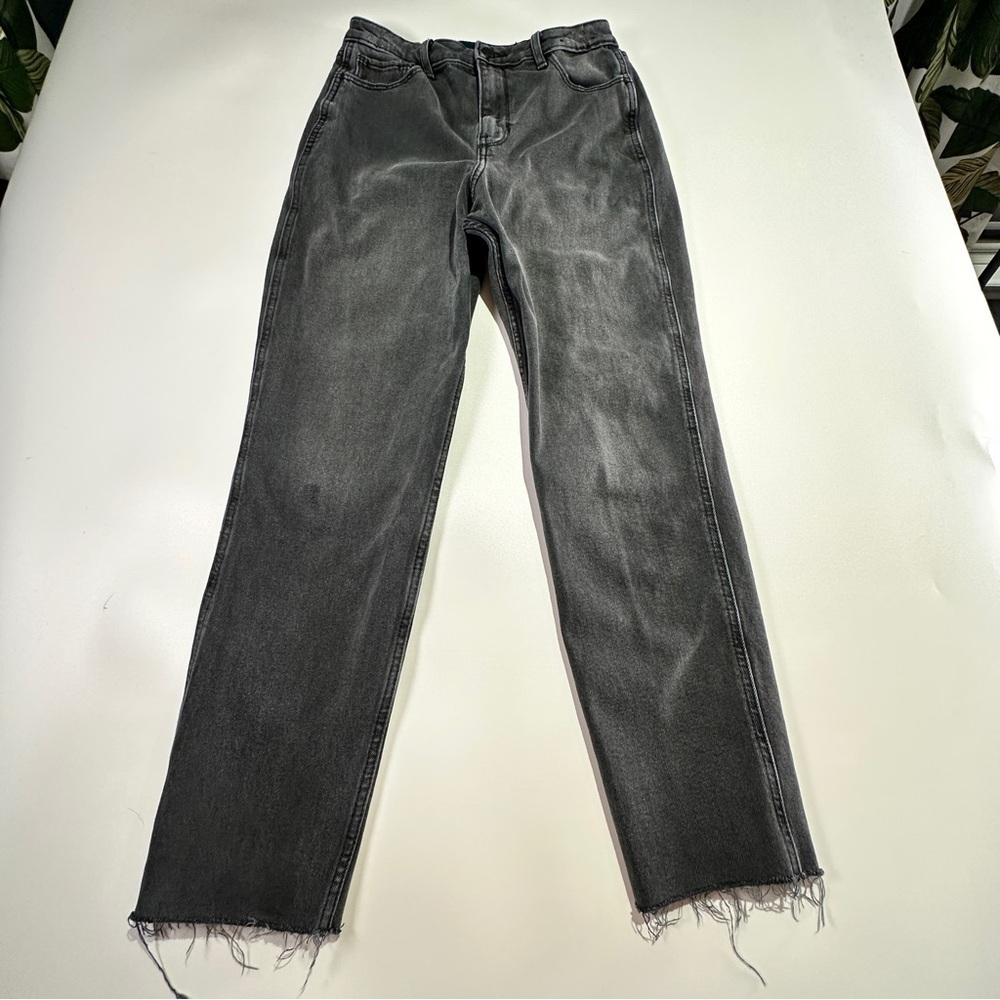 Hollister high-rise mom jeans vintage stretch raw hem straight leg W26 L27 gray - Picture 2 of 8